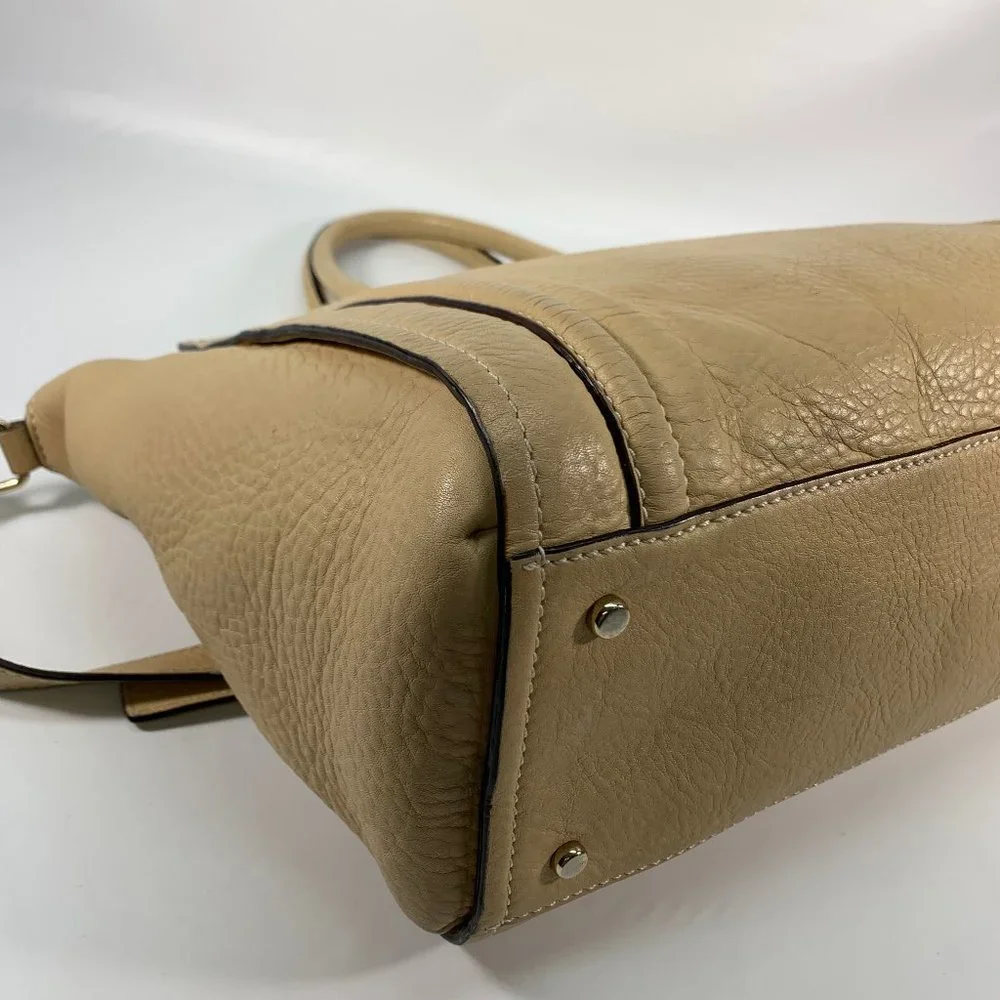 Kate Spade Beige Pebble Grain Leather Large‎ Zip Satchel Shoulder Bag